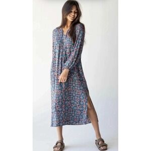 Natural Life Floral Rowan Dress Sz Large Midi Side Slit Flowy Cottagecore Rayon